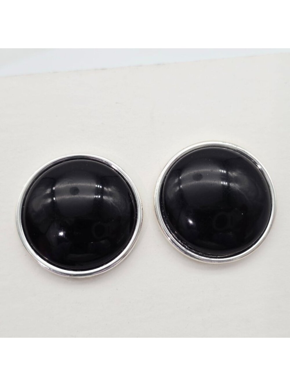 Large Round Black & Silver Stud Earrings Textured Metal Back Modern Minimalist